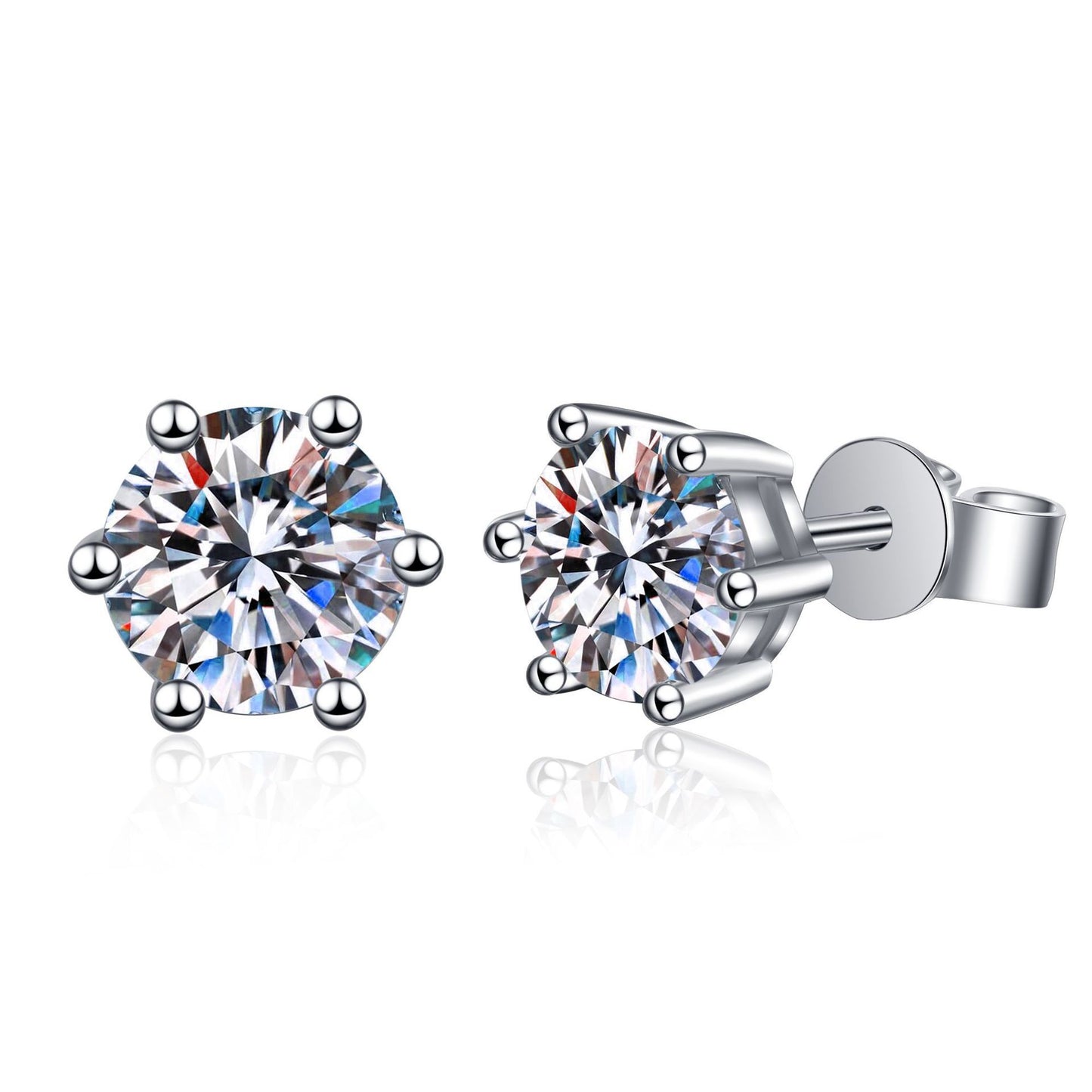 925 Sterling Silver Moissanite Stud Earrings With Six Claws - Rhyme - and - Chain