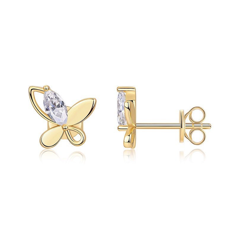 Flower Butterfly 925 Silver Moissanite Stud Earrings - Rhyme - and - Chain