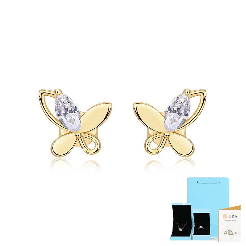 Flower Butterfly 925 Silver Moissanite Stud Earrings - Rhyme - and - Chain