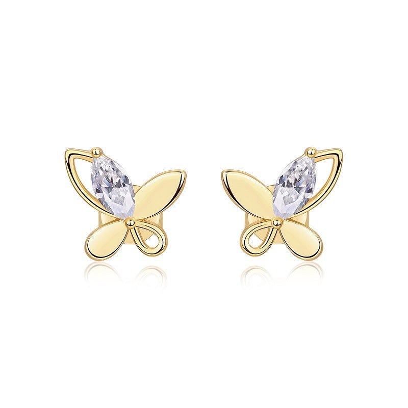 Flower Butterfly 925 Silver Moissanite Stud Earrings - Rhyme - and - Chain