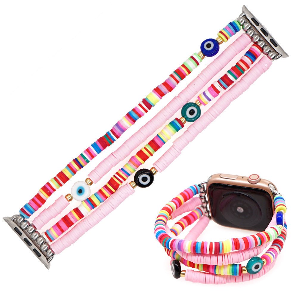 For Applewatch38 - 44mm Soft Pottery Eye Stone Handmade Iwatch Strap Band - Rhyme - and - Chain