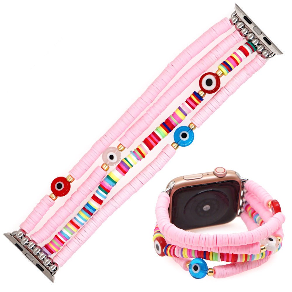 For Applewatch38 - 44mm Soft Pottery Eye Stone Handmade Iwatch Strap Band - Rhyme - and - Chain