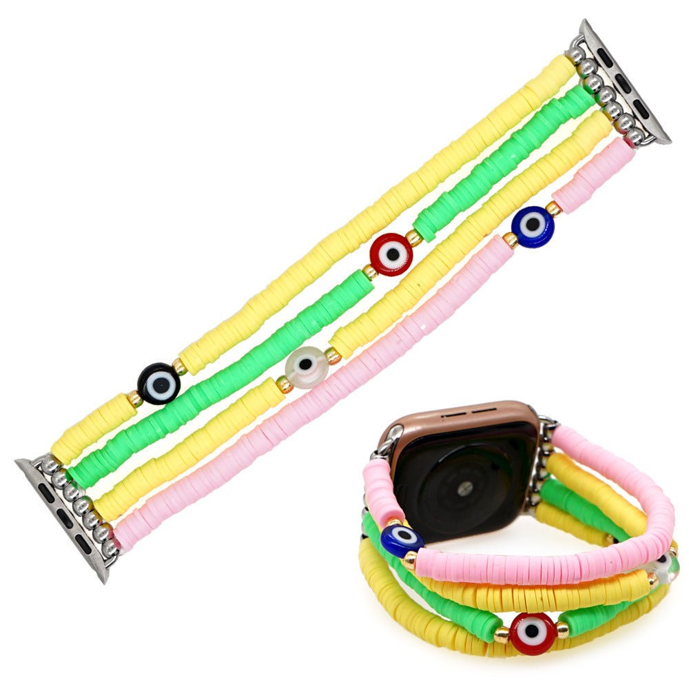 For Applewatch38 - 44mm Soft Pottery Eye Stone Handmade Iwatch Strap Band - Rhyme - and - Chain