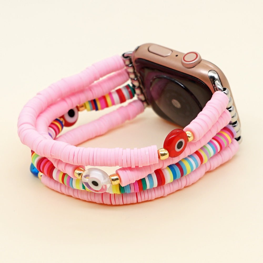 For Applewatch38 - 44mm Soft Pottery Eye Stone Handmade Iwatch Strap Band - Rhyme - and - Chain