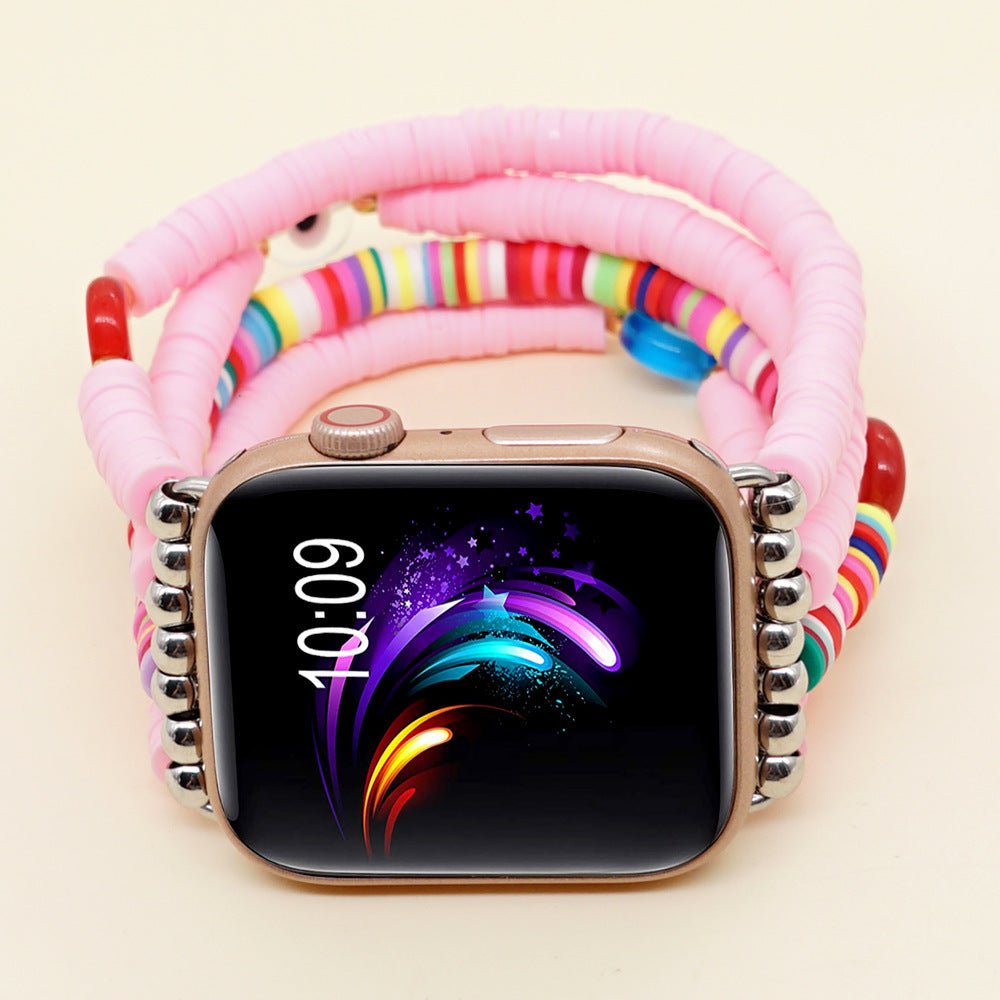 For Applewatch38 - 44mm Soft Pottery Eye Stone Handmade Iwatch Strap Band - Rhyme - and - Chain