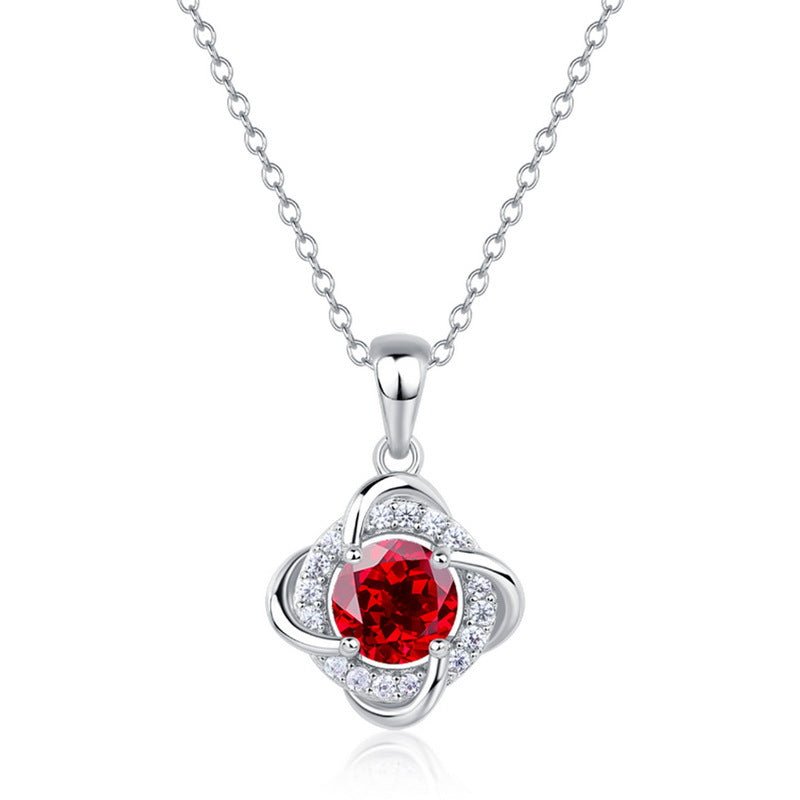 Four-leaf Clover Sterling Silver Necklace S925 Cultivation Ruby/ Moissanite Collarbone Chain - Rhyme-and-Chain