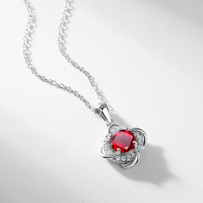 Four-leaf Clover Sterling Silver Necklace S925 Cultivation Ruby/ Moissanite Collarbone Chain - Rhyme-and-Chain