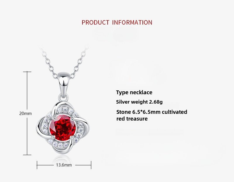 Four-leaf Clover Sterling Silver Necklace S925 Cultivation Ruby/ Moissanite Collarbone Chain - Rhyme-and-Chain