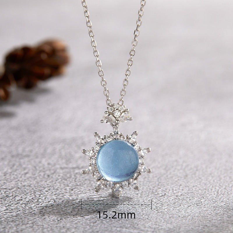 French Design S925 Sterling Silver Natural Aquamarine Necklace - Rhyme - and - Chain