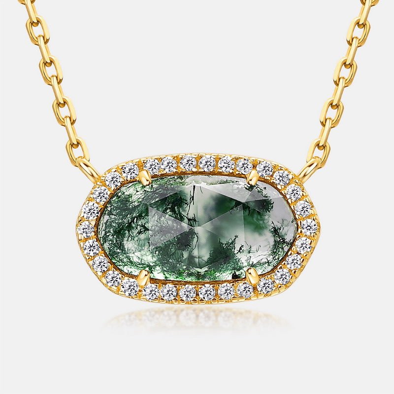 Green Moss Agate Necklace S925 Silver Collarbone Chain - Rhyme - and - Chain