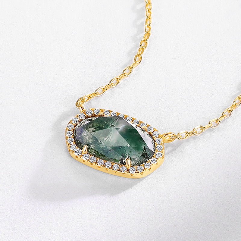 Green Moss Agate Necklace S925 Silver Collarbone Chain - Rhyme - and - Chain