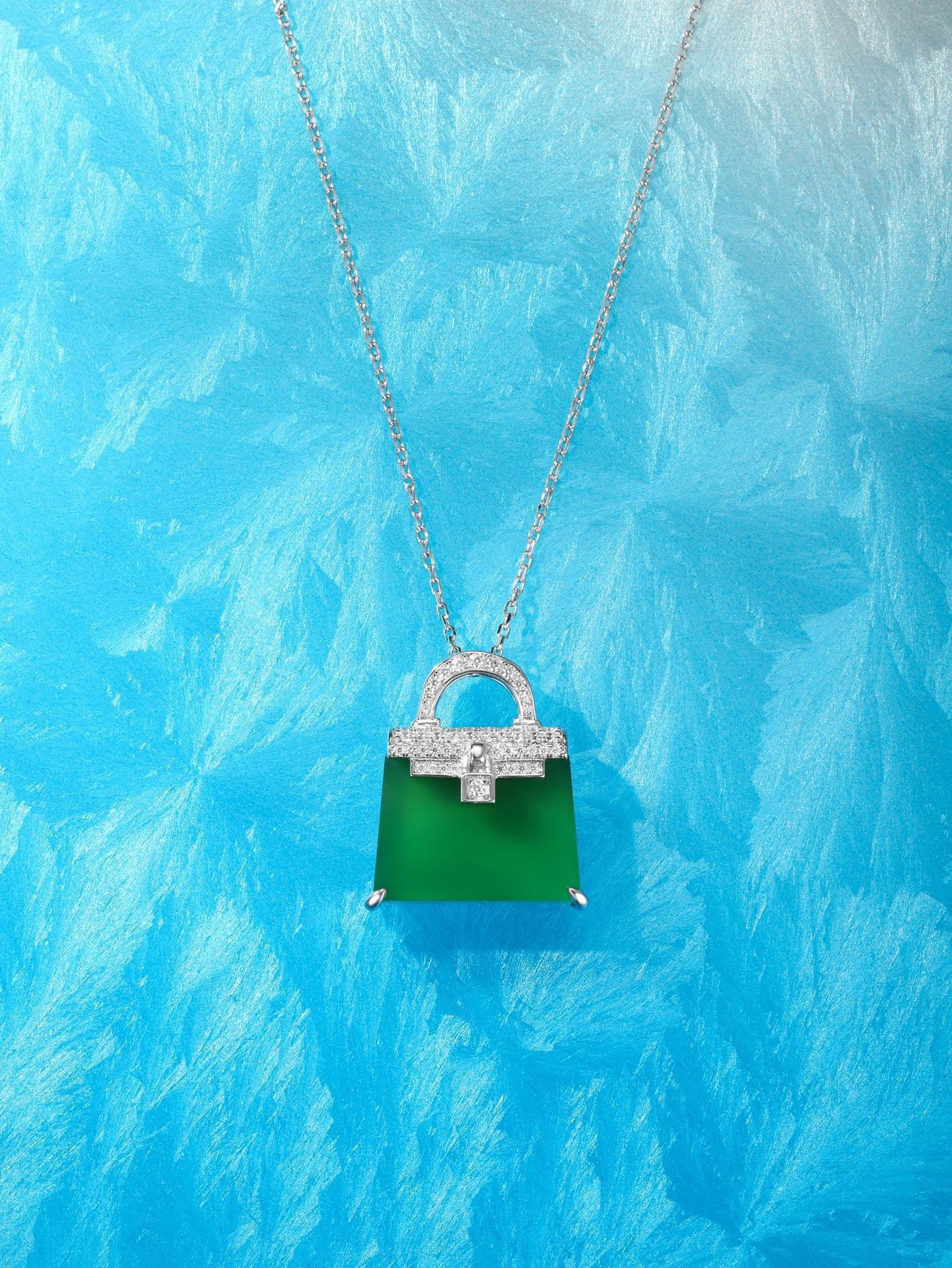 Green Natural Chalcedony Kelly Bag Silver Necklace - Rhyme - and - Chain