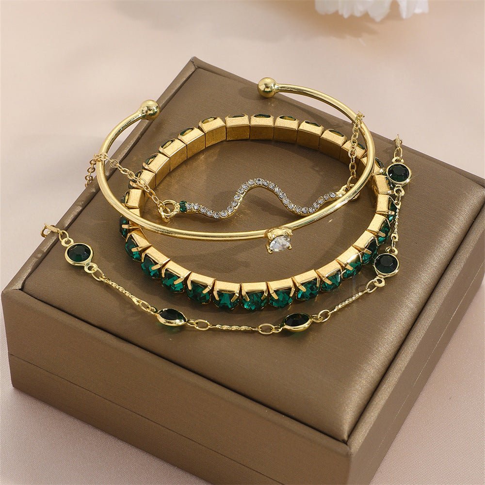 Green Tennis Chain Bracelet Women's 4 - piece Set - Rhyme - and - Chain