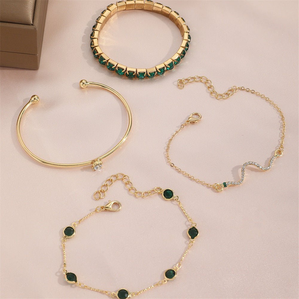 Green Tennis Chain Bracelet Women's 4 - piece Set - Rhyme - and - Chain