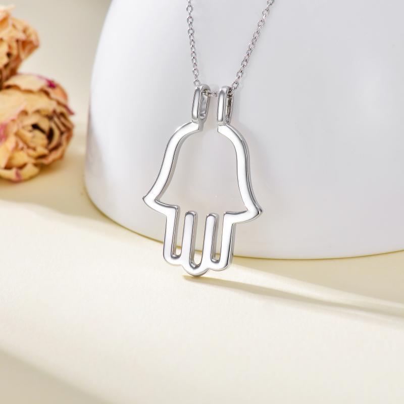 Hamsa Hand Ring Holder Keeper Pendant Necklace in Sterling Silver - Rhyme - and - Chain