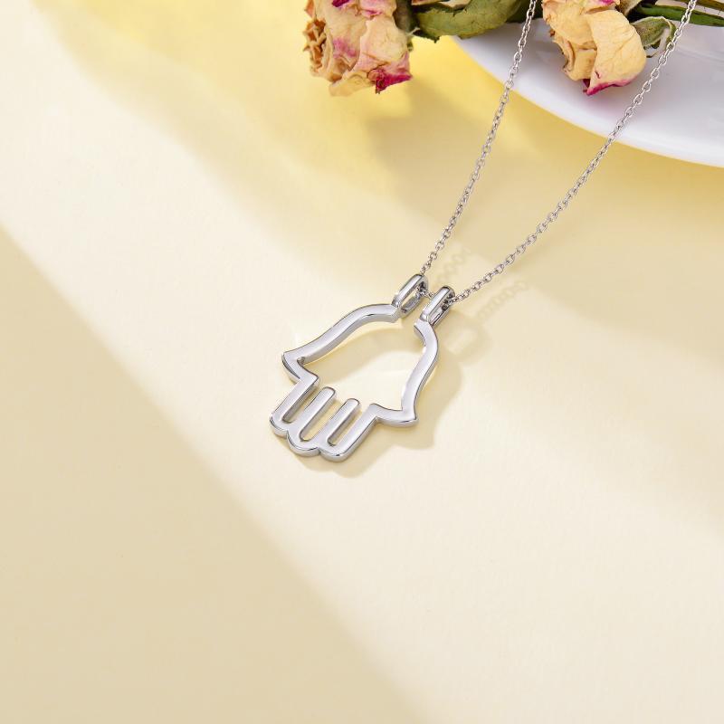 Hamsa Hand Ring Holder Keeper Pendant Necklace in Sterling Silver - Rhyme - and - Chain