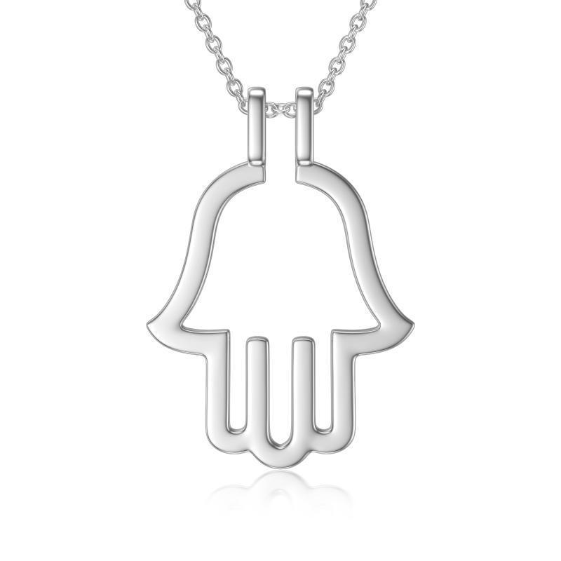 Hamsa Hand Ring Holder Keeper Pendant Necklace in Sterling Silver - Rhyme - and - Chain