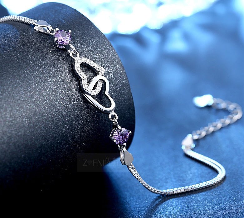 Heart Shaped Amethyst Bracelet February Birthstone - Rhyme - and - Chain