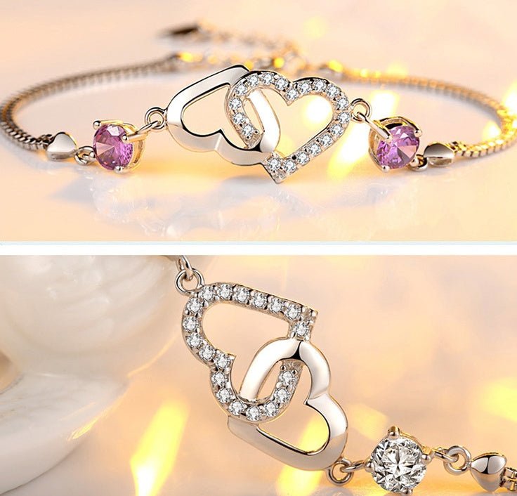 Heart Shaped Amethyst Bracelet February Birthstone - Rhyme - and - Chain