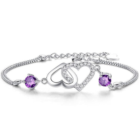 Heart Shaped Amethyst Bracelet February Birthstone - Rhyme - and - Chain