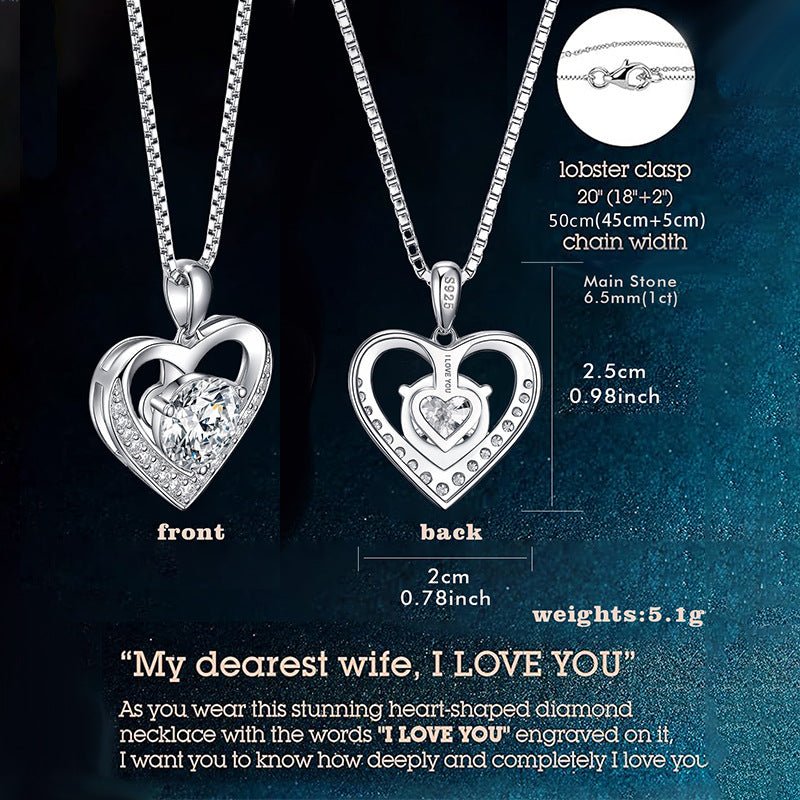 Heart - shaped Moissanite Pendant Necklace inscribed with 'I LOVE YOU' - Rhyme - and - Chain