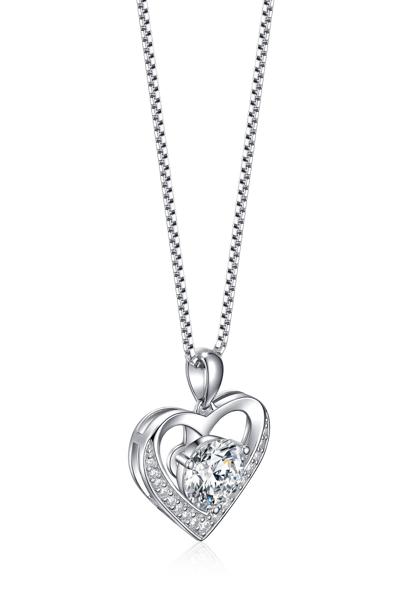 Heart - shaped Moissanite Pendant Necklace inscribed with 'I LOVE YOU' - Rhyme - and - Chain