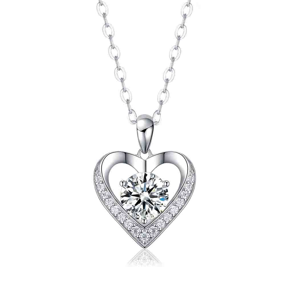 Heart - shaped Moissanite Pendant Necklace inscribed with 'I LOVE YOU' - Rhyme - and - Chain