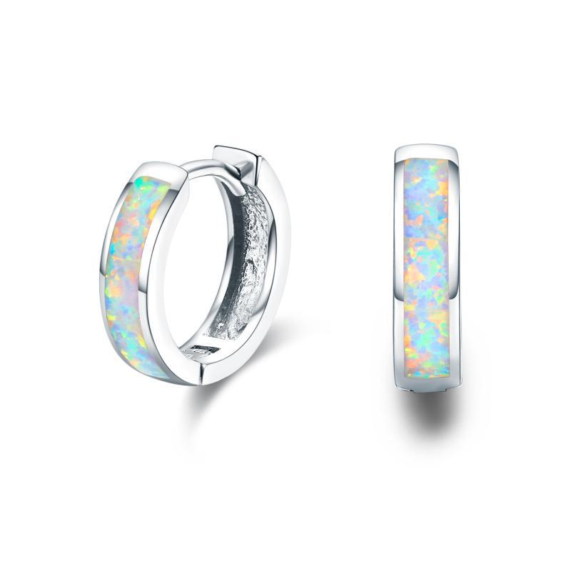 Hinged Hug Opal Earrings 925 Sterling Silver Hoops Earrings - Rhyme-and-Chain