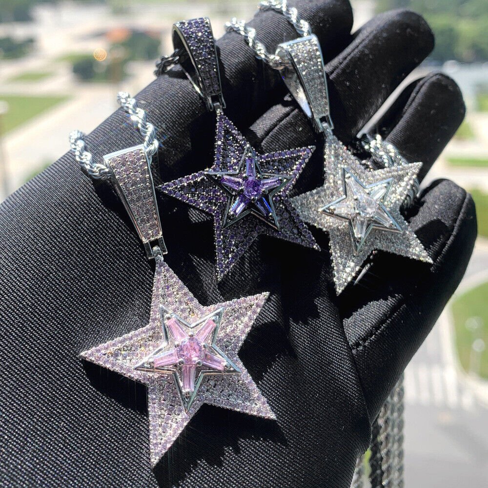 Hip Hop Colorful Rotatable Star Pendant Necklace Jewelry - Rhyme-and-Chain