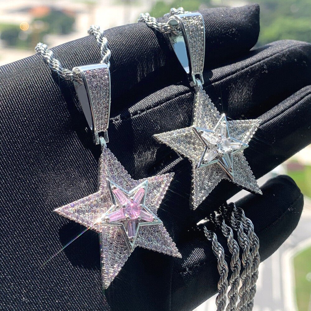 Hip Hop Colorful Rotatable Star Pendant Necklace Jewelry - Rhyme-and-Chain