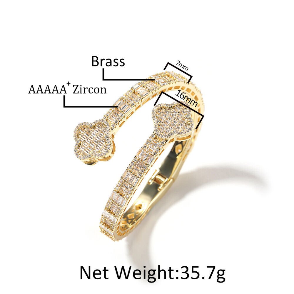 Hip Hop Flower Cuff Bangle Bracelet Cubic Zirconia - Rhyme - and - Chain