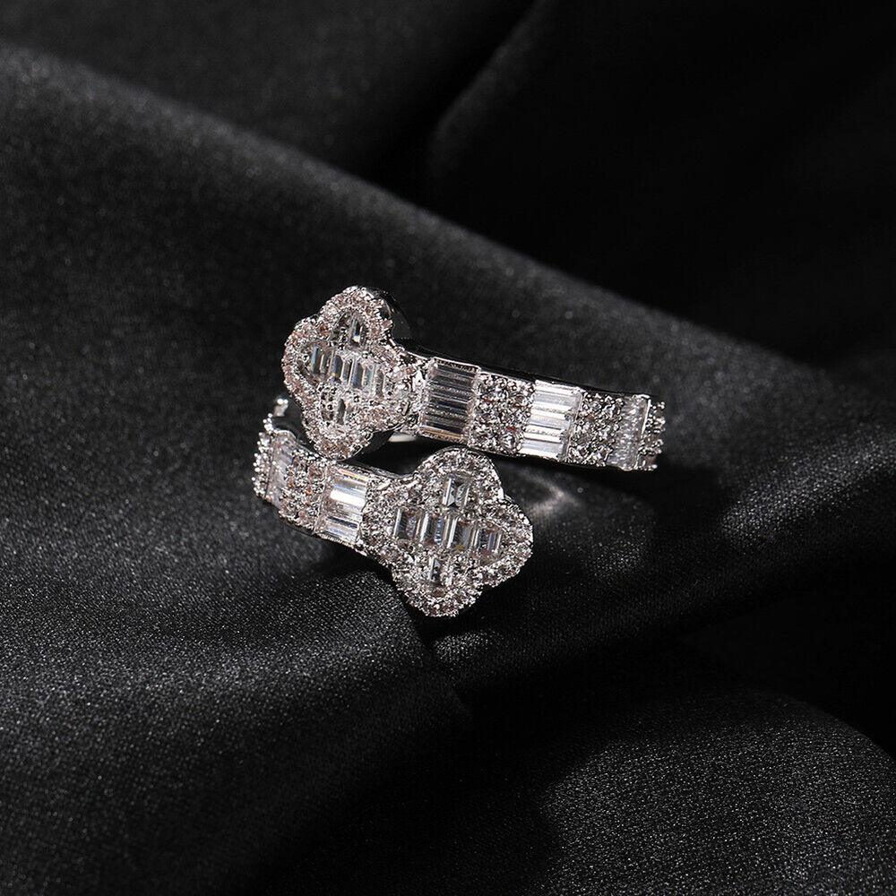 Hip Hop Flower Ring T Cubic Zircon Couple - Rhyme - and - Chain