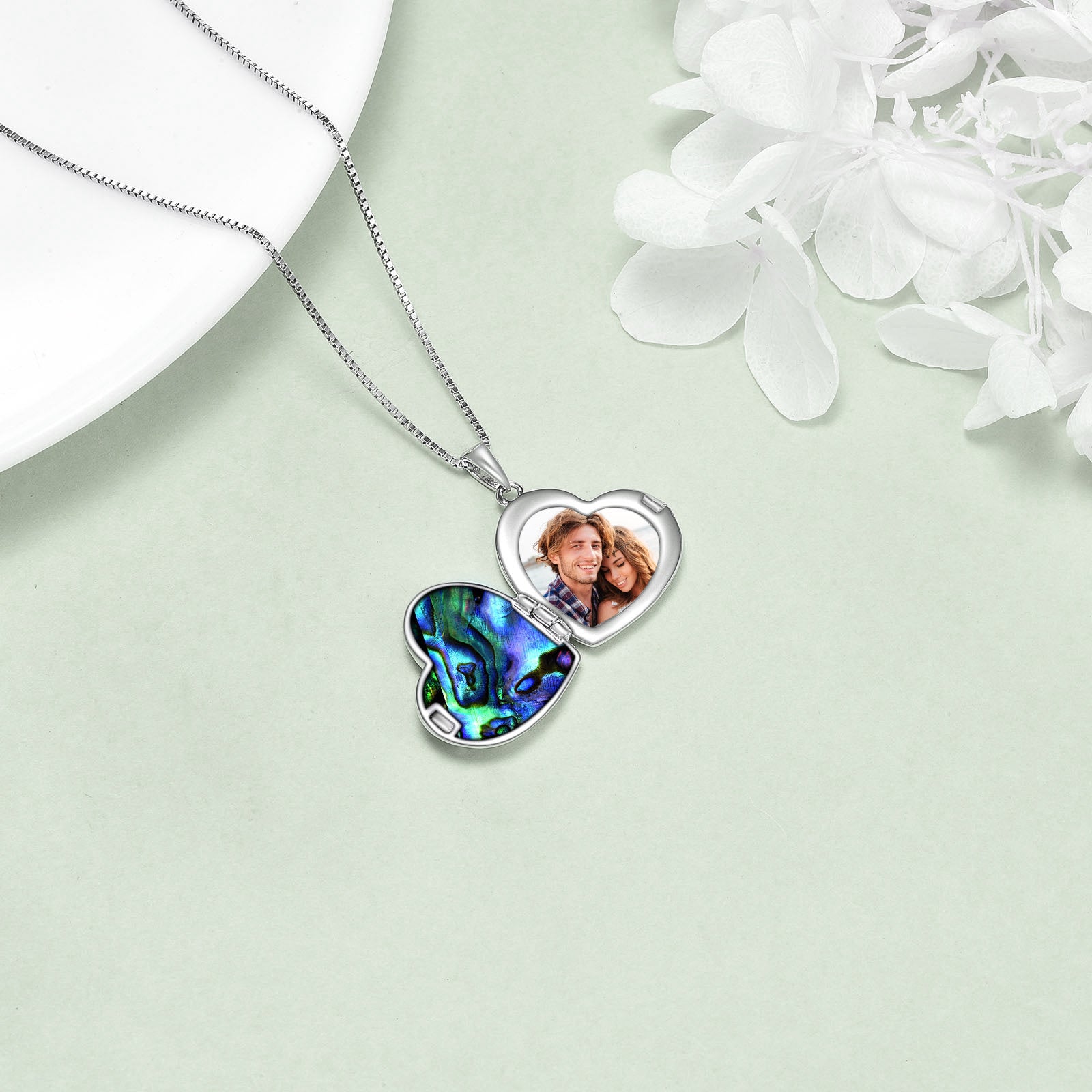 Horse Girl Abalone Shellfish Heart 925 Sterling Silver Photo Locket Necklace - Rhyme - and - Chain