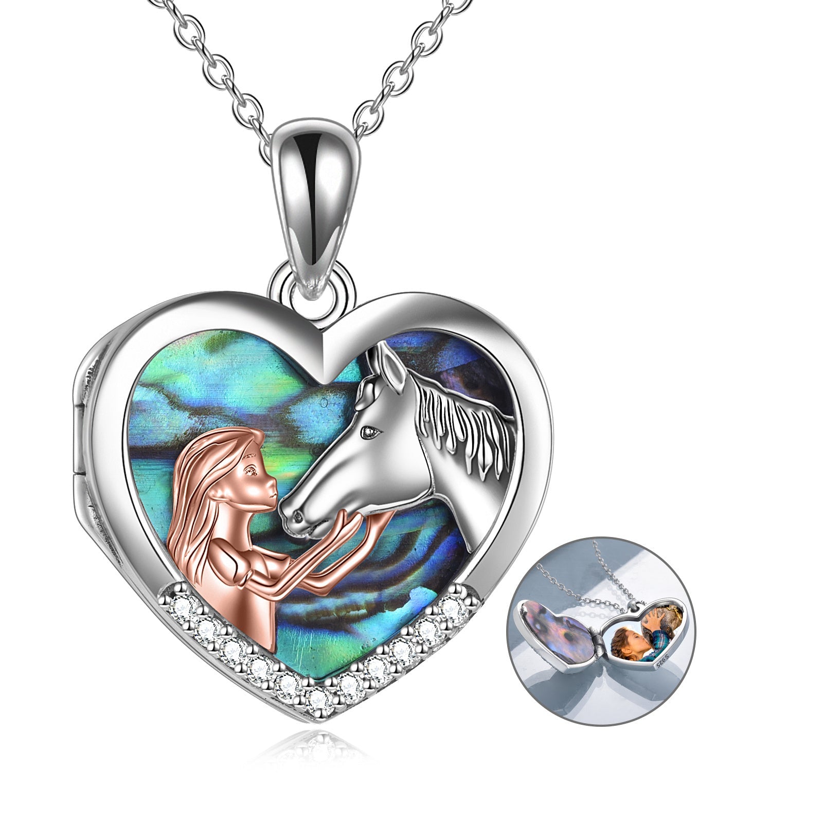 Horse Heart with Girls Pendant 925 Silver Necklace Gifts for Her - Rhyme - and - Chain