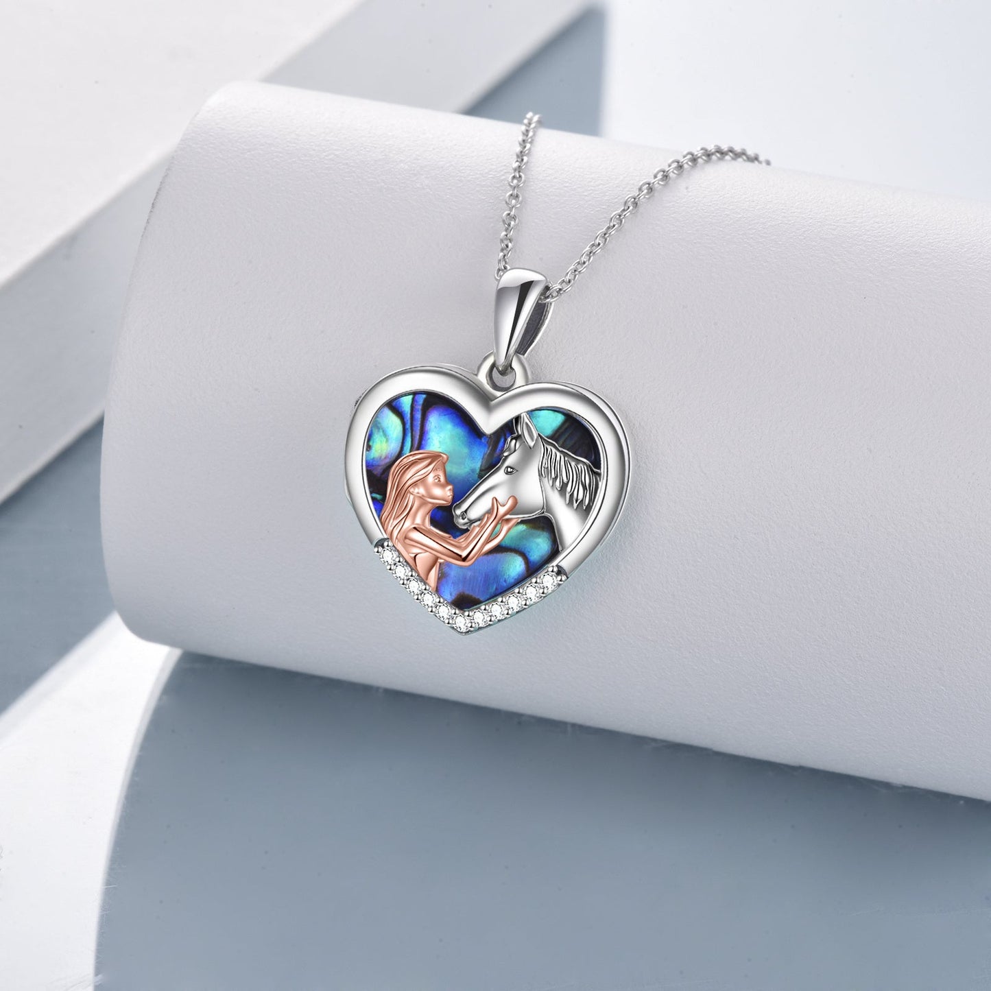 Horse Heart with Girls Pendant 925 Silver Necklace Gifts for Her - Rhyme - and - Chain