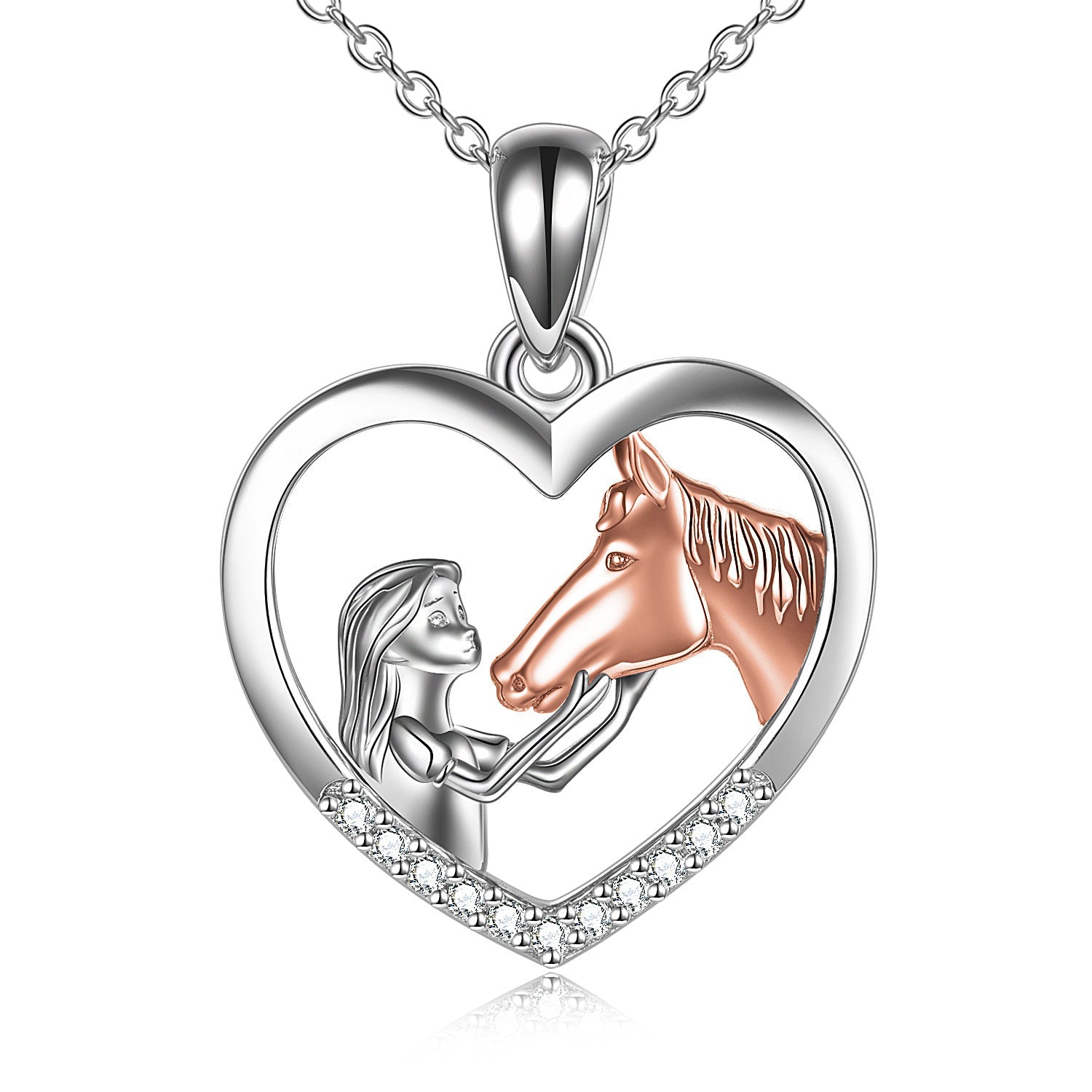 Horse Heart with Girls Pendant 925 Silver Necklace Gifts for Her - Rhyme - and - Chain