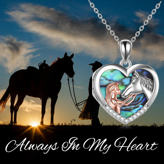 Horse Heart with Girls Pendant 925 Silver Necklace Gifts for Her - Rhyme - and - Chain