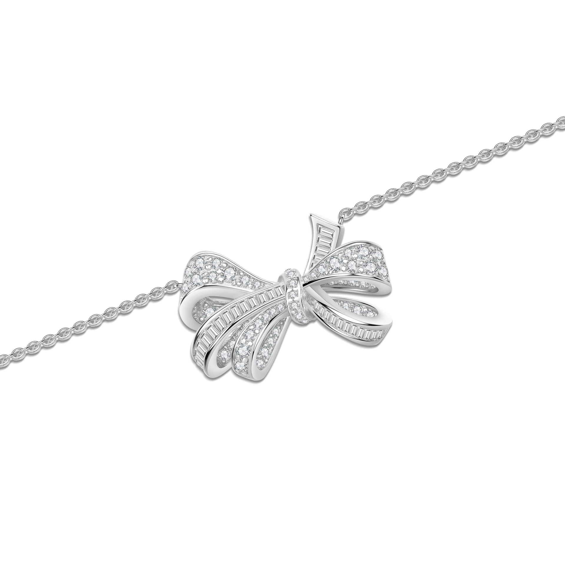 Iced Out CZ Bow 925 Sterling Silver Necklace Tarnish - resistant Pendant - Rhyme - and - Chain