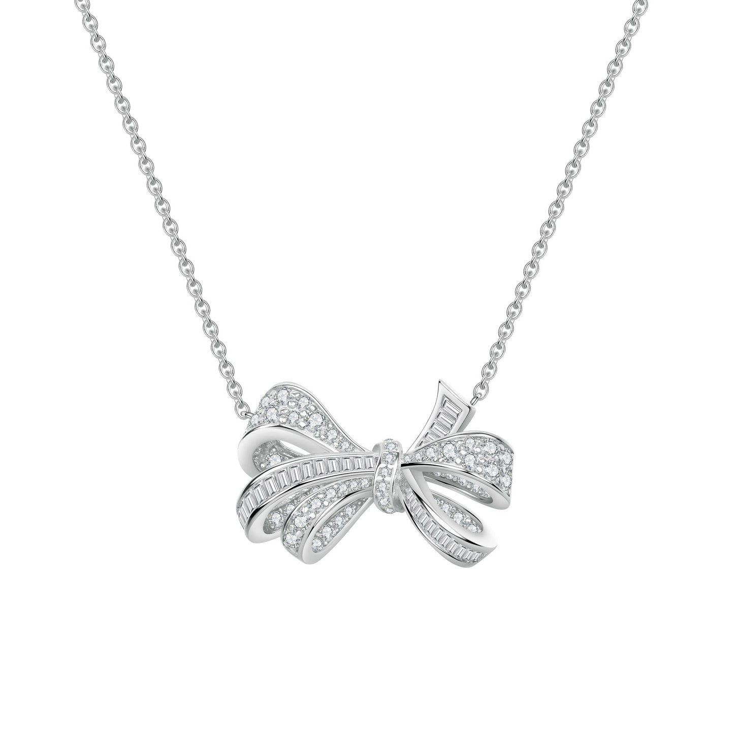 Iced Out CZ Bow 925 Sterling Silver Necklace Tarnish - resistant Pendant - Rhyme - and - Chain