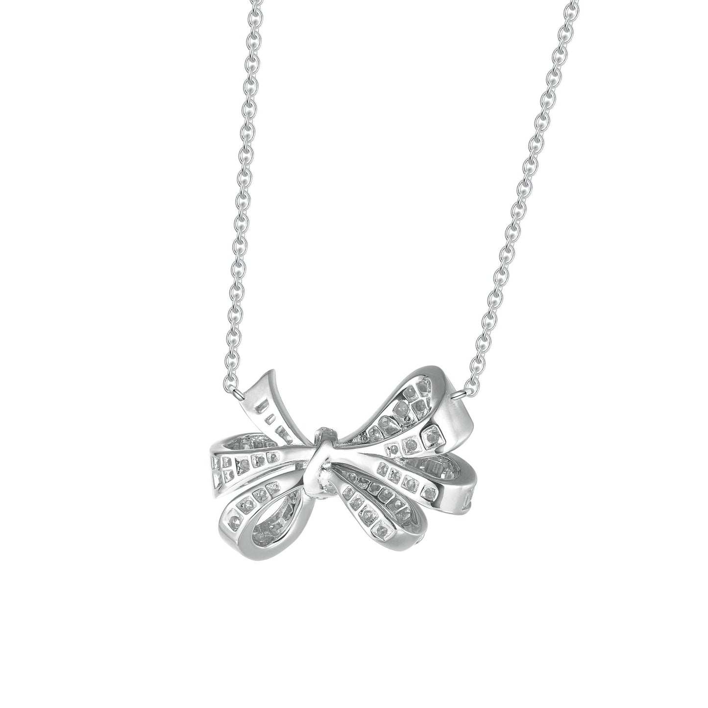 Iced Out CZ Bow 925 Sterling Silver Necklace Tarnish - resistant Pendant - Rhyme - and - Chain