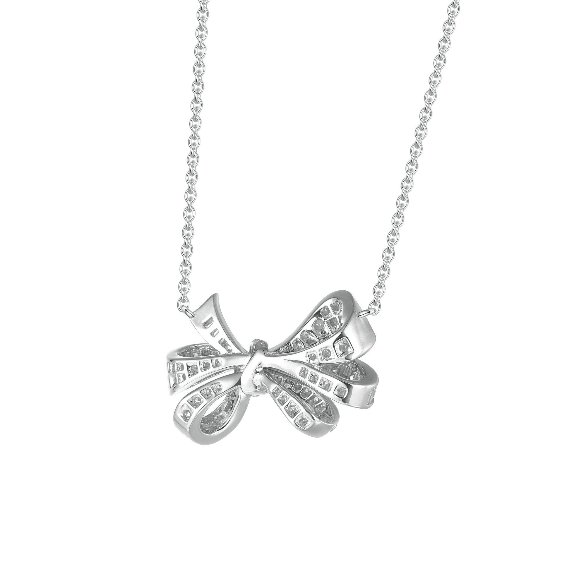 Iced Out CZ Bow 925 Sterling Silver Necklace Tarnish - resistant Pendant - Rhyme - and - Chain