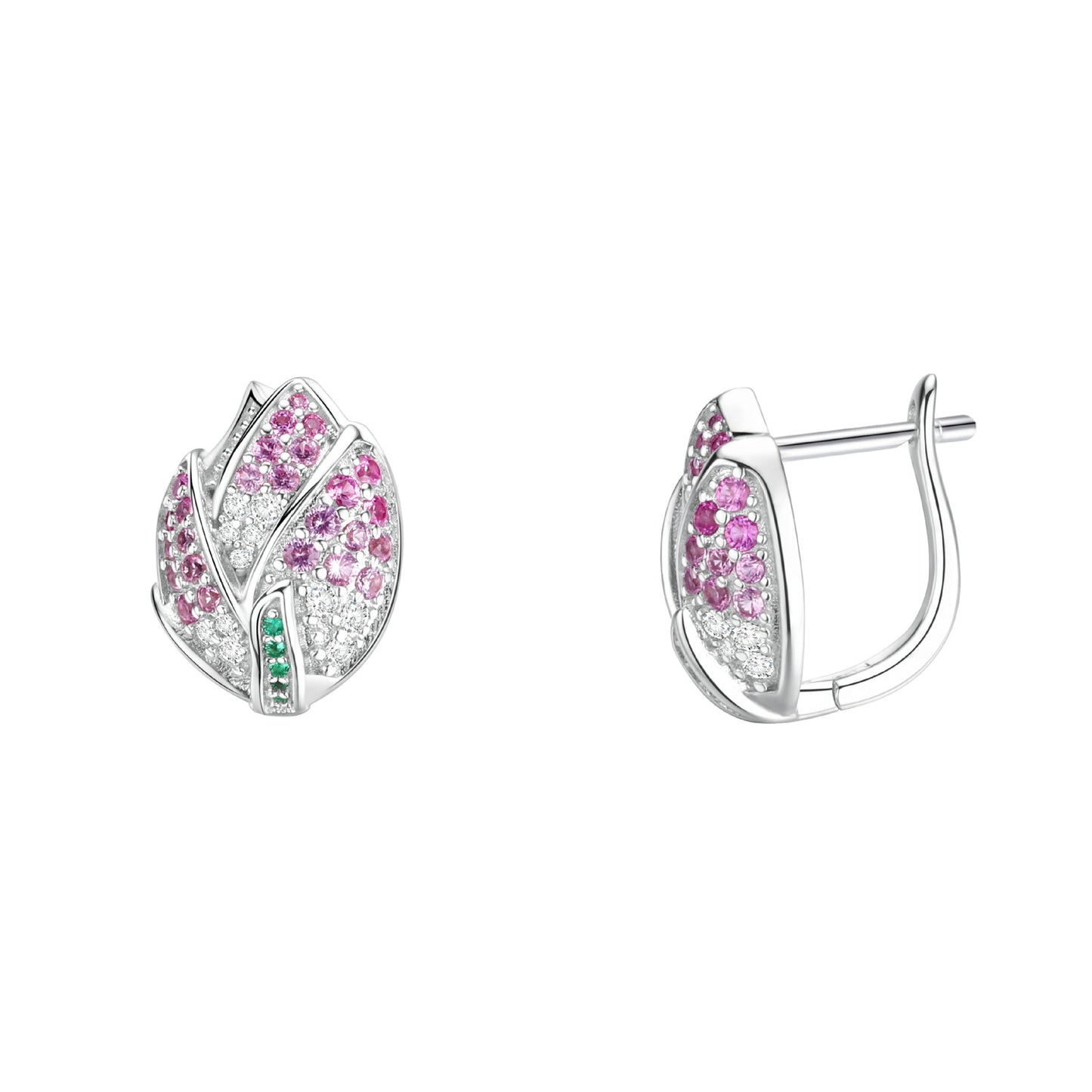 Iced Out CZ Gradual Change Pink Bud Earrings 925 Silver Flowers - Rhyme - and - Chain