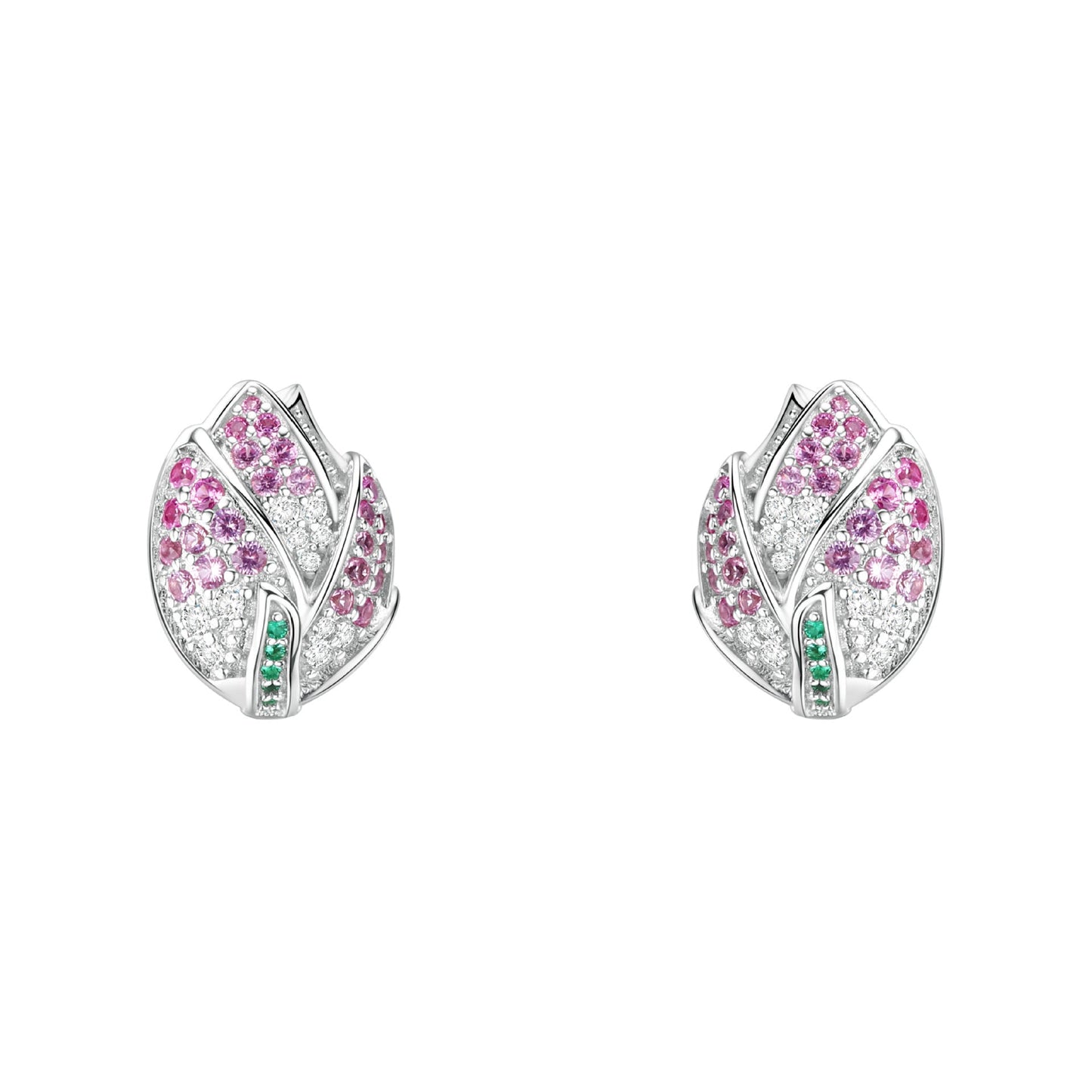 Iced Out CZ Gradual Change Pink Bud Earrings 925 Silver Flowers - Rhyme - and - Chain