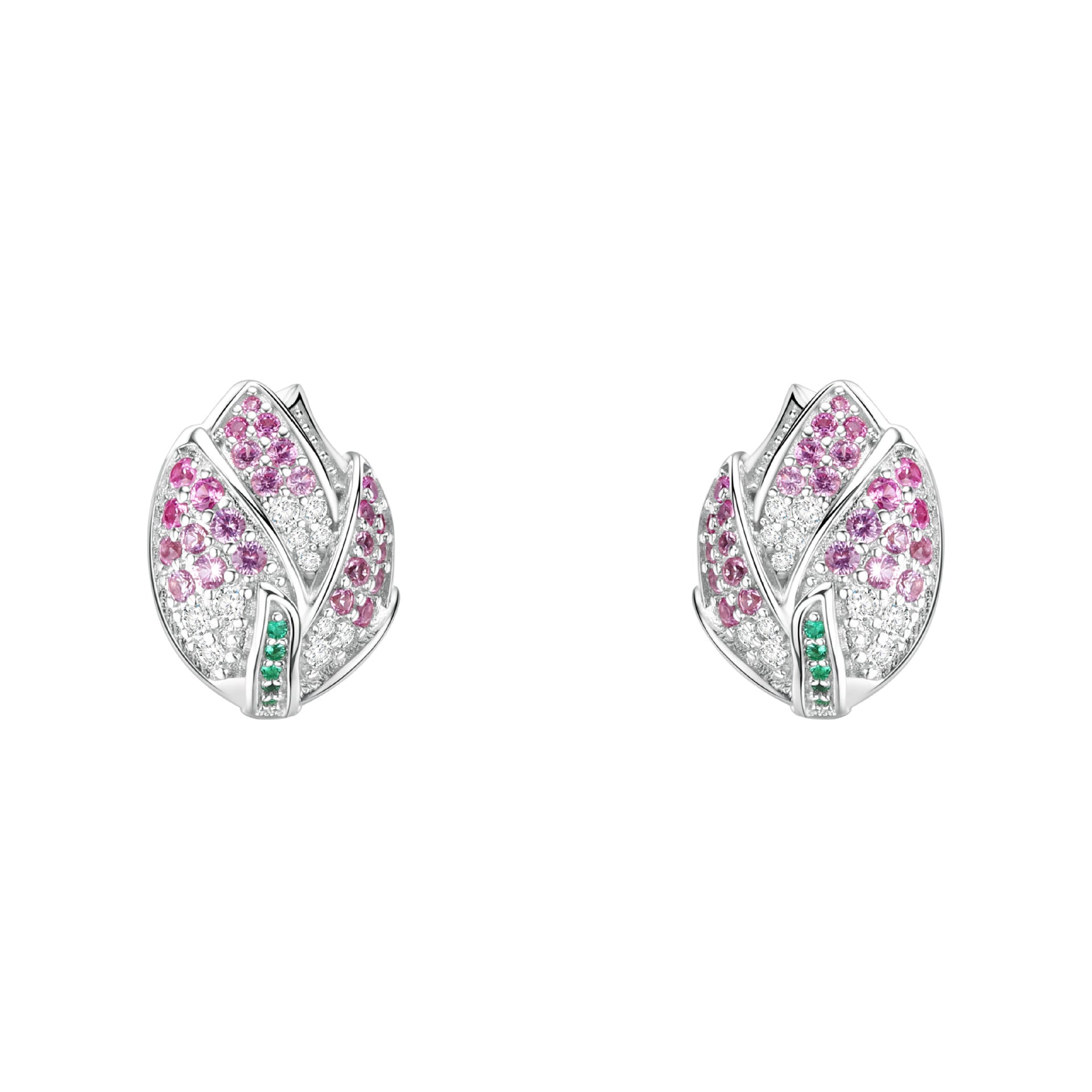 Iced Out CZ Gradual Change Pink Bud Earrings 925 Silver Flowers - Rhyme - and - Chain