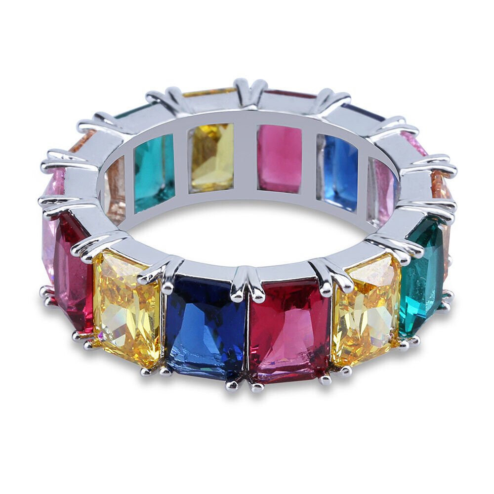 Iced Out Ring Rainbow Tennis 18k Gold Plated - Rhyme - and - Chain