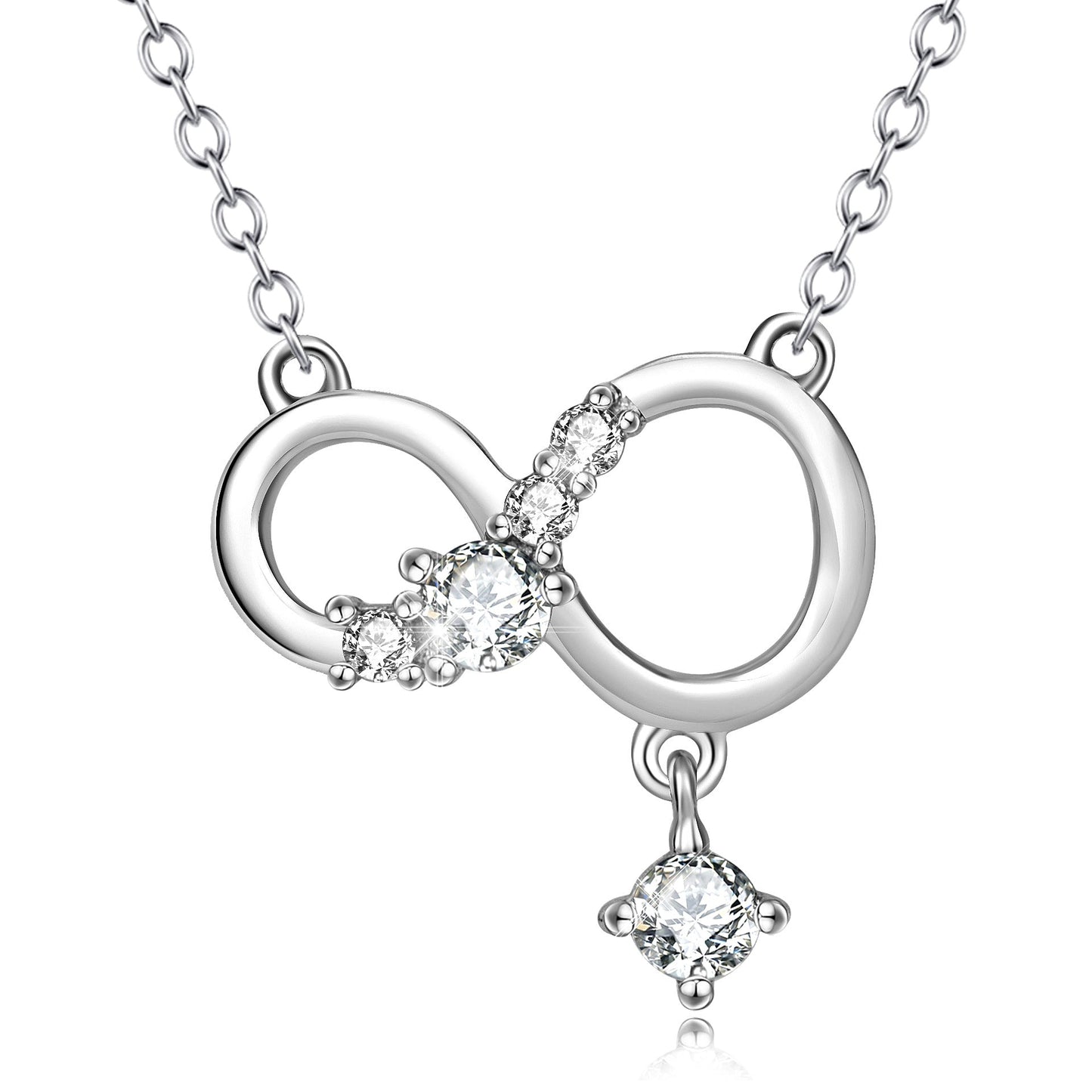 Infinite Pendant 925 Sterling Silver Diamante Necklace - Rhyme - and - Chain