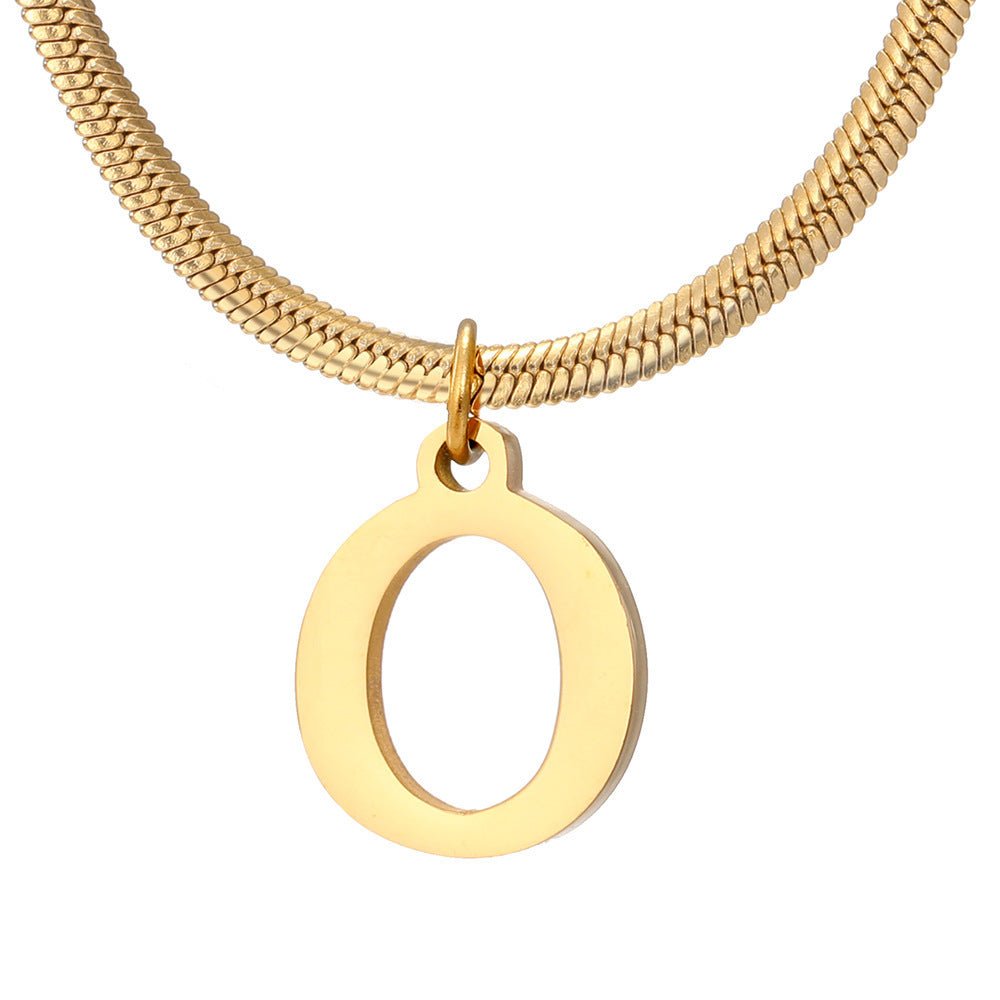 Initial Pendant Necklace Stainless Steel 18k Gold Plated Herring Bone - Rhyme - and - Chain