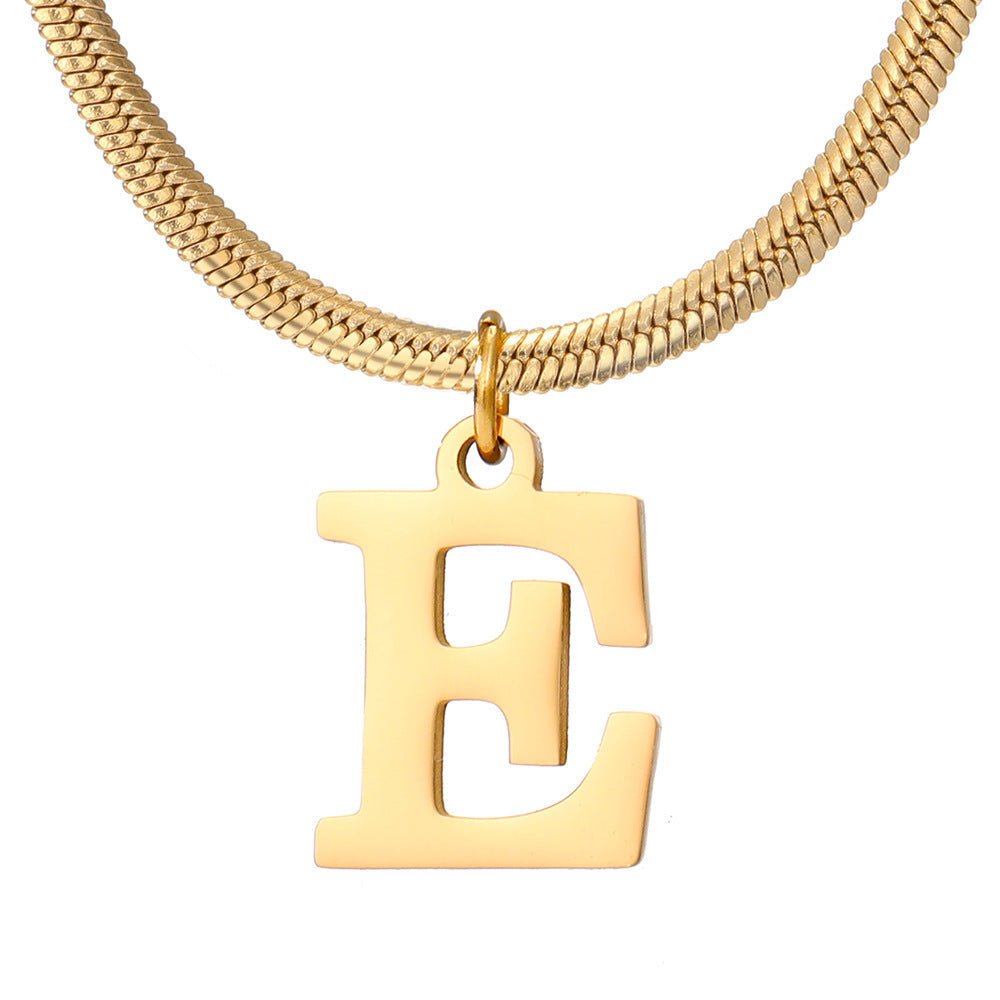 Initial Pendant Necklace Stainless Steel 18k Gold Plated Herring Bone - Rhyme - and - Chain