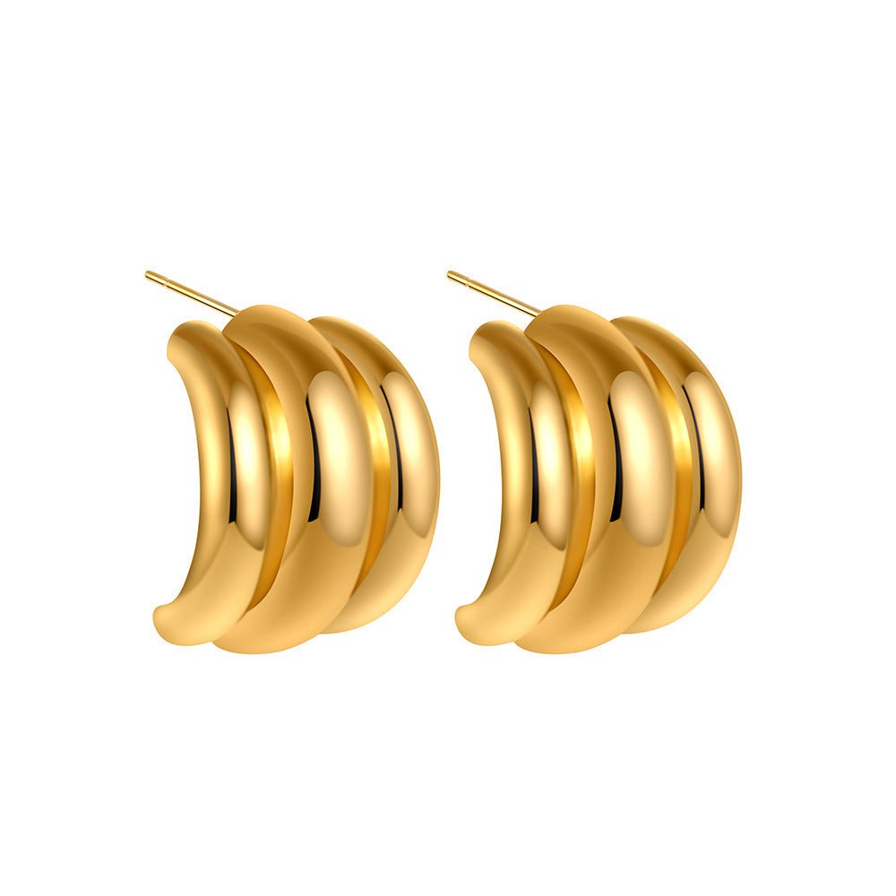 Ins Stainless Steel Curved Claw Glossy 18K Gold Stud Earrings Exaggerated - Rhyme - and - Chain