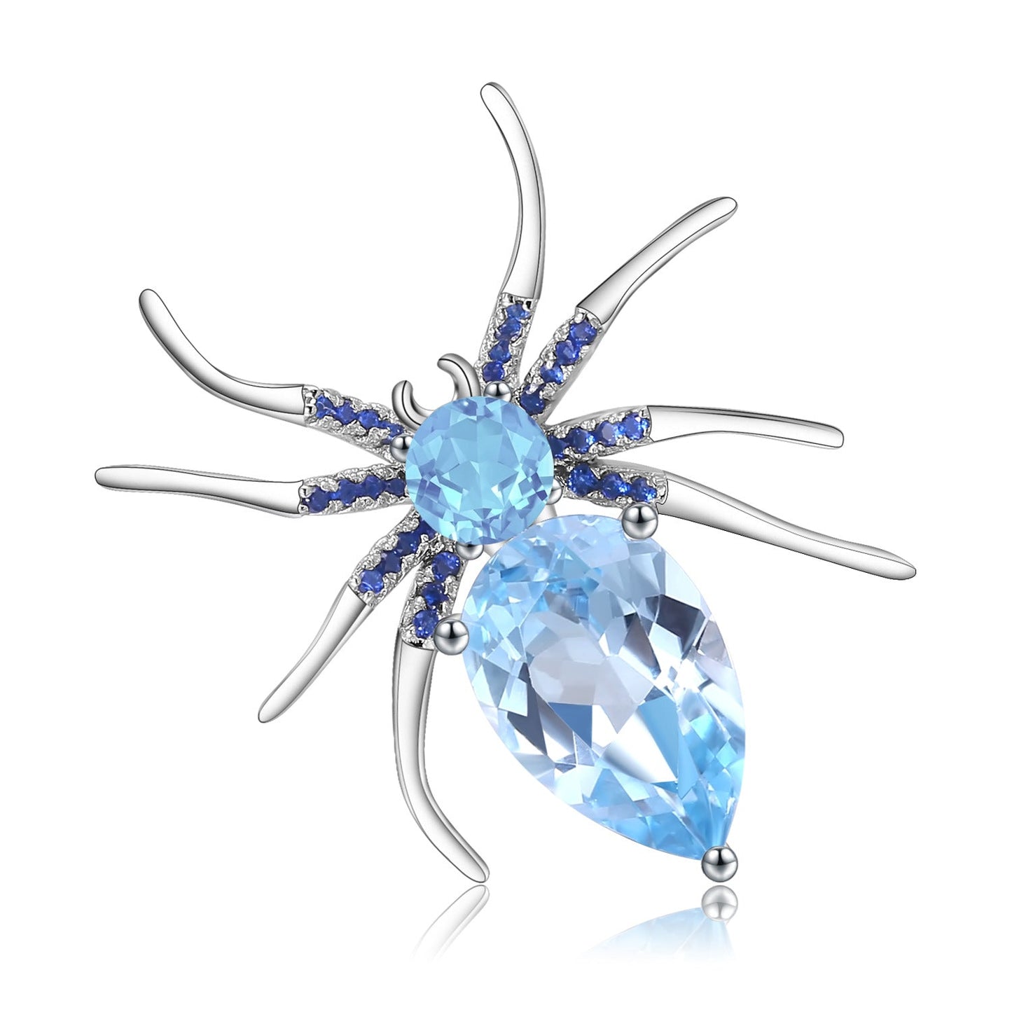 Insect Series Designer High - end Spider 925 Sterling Silver Natural Topaz Brooch - Rhyme - and - Chain